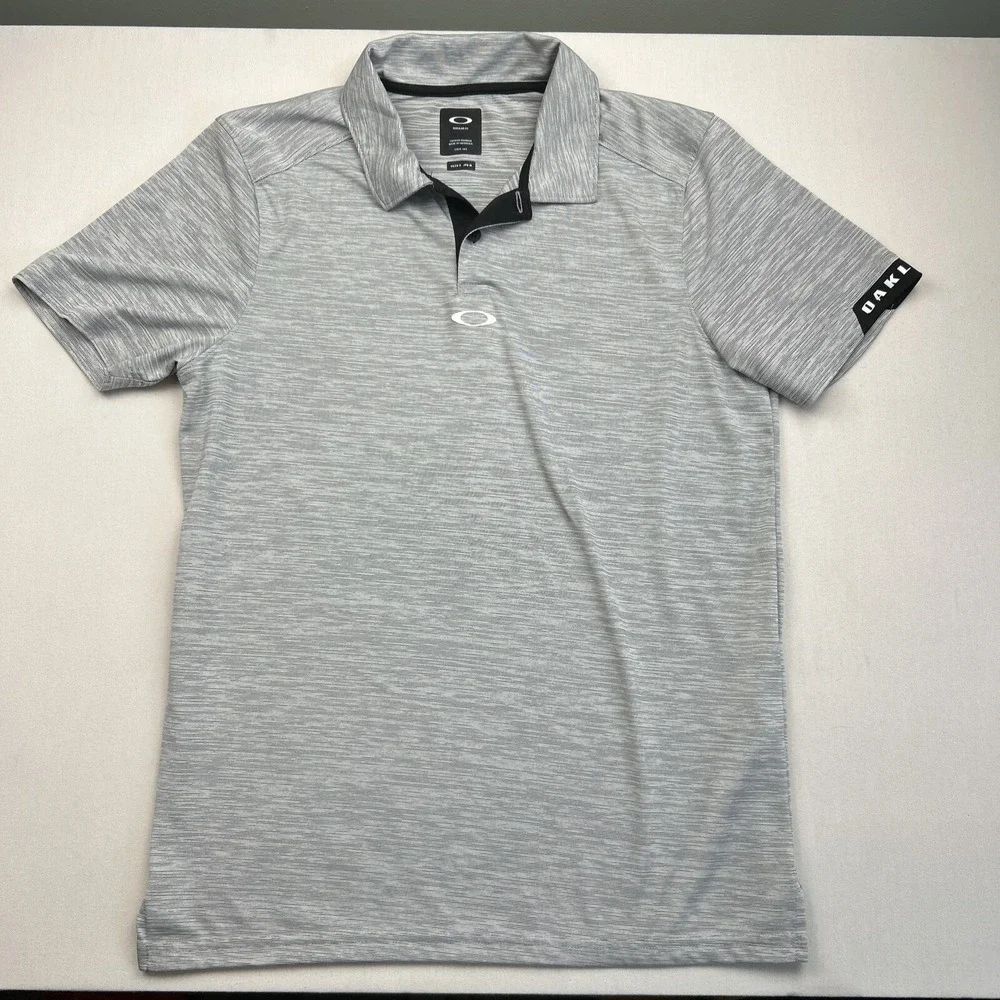 Oakley Regular‎ Fit Mens Small Golf Polo Short Sleeve Shirt Gray Black *READ*